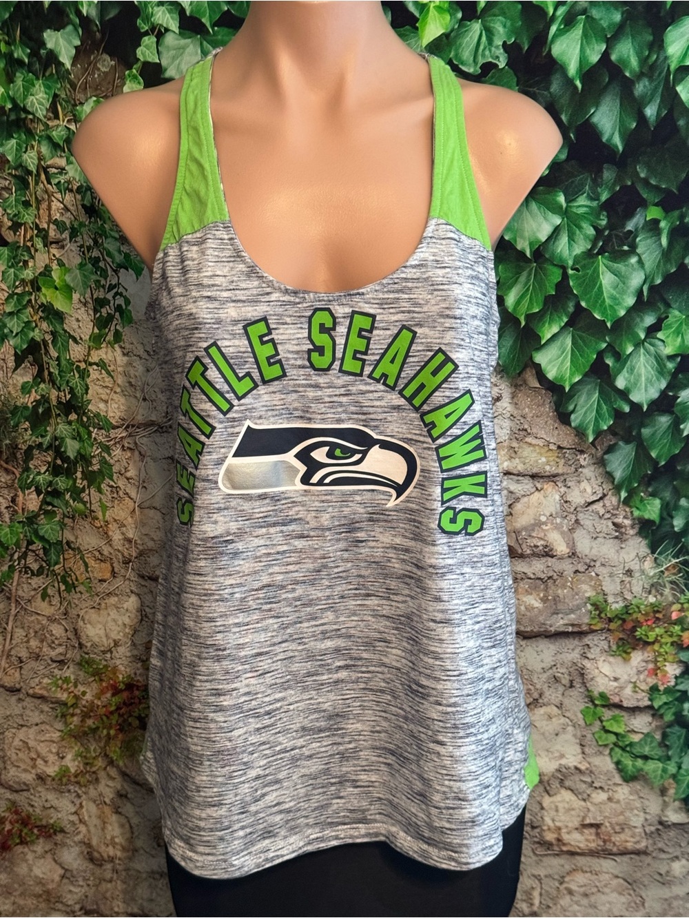 Seattle Seahawks Gray & Neon Green Racerback Tank Top